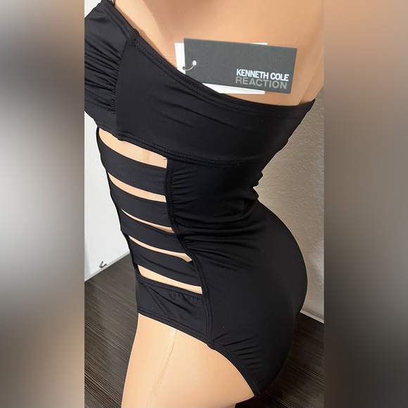 Kenneth Cole One Piece Black Halter Strap Cutout Sides Swimsuit NWT Size S - Picture 2 of 10